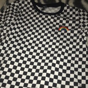 black and white checkered crop top with rainbow embroidery